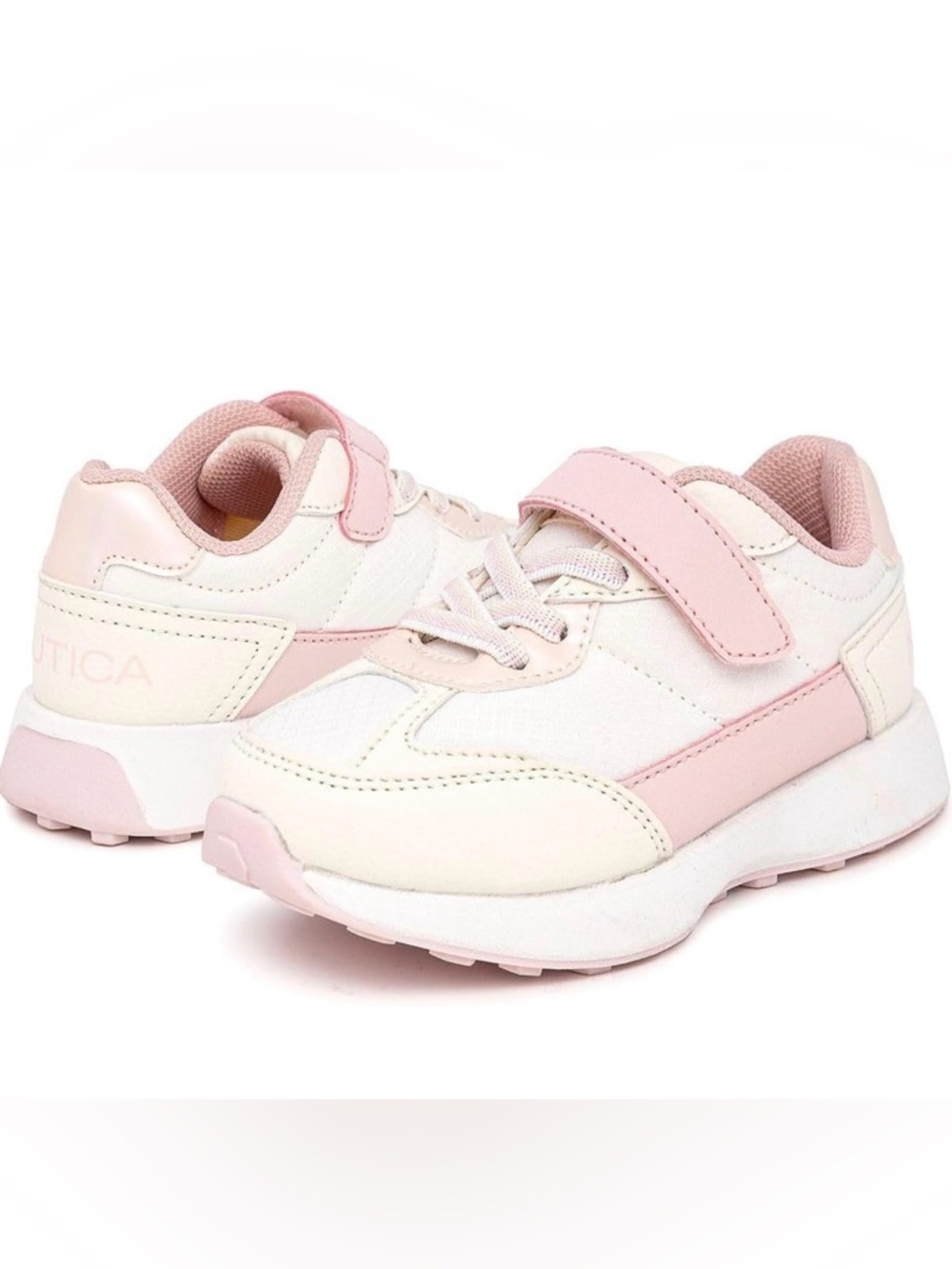 Nautica Girls Sneakers with Adjustable Strap & Bungee Straps Pink/White/Size: 11
